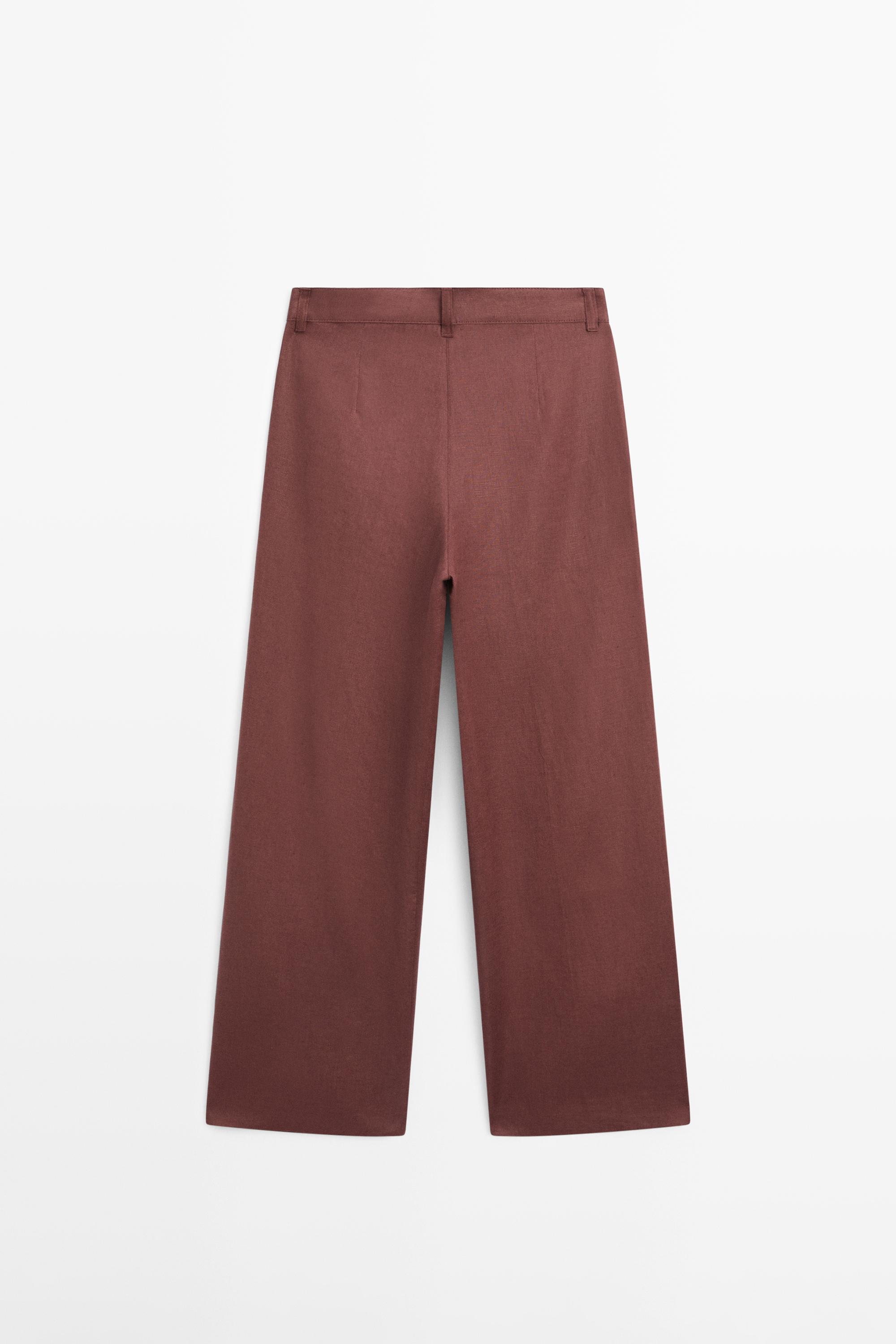 Wide-leg pleated linen trousers